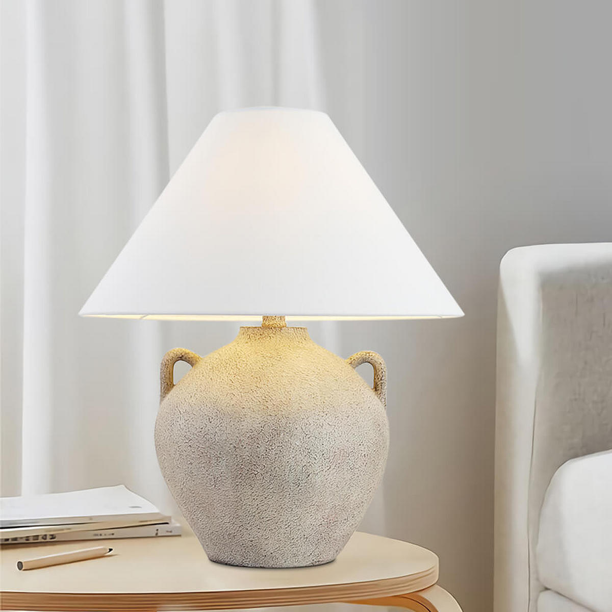 TISCHLAMPE RITA - Weiß, Große Tischlampe - Weiß, Kunststoff/Textil (43/43/50cm) - Home Deluxe