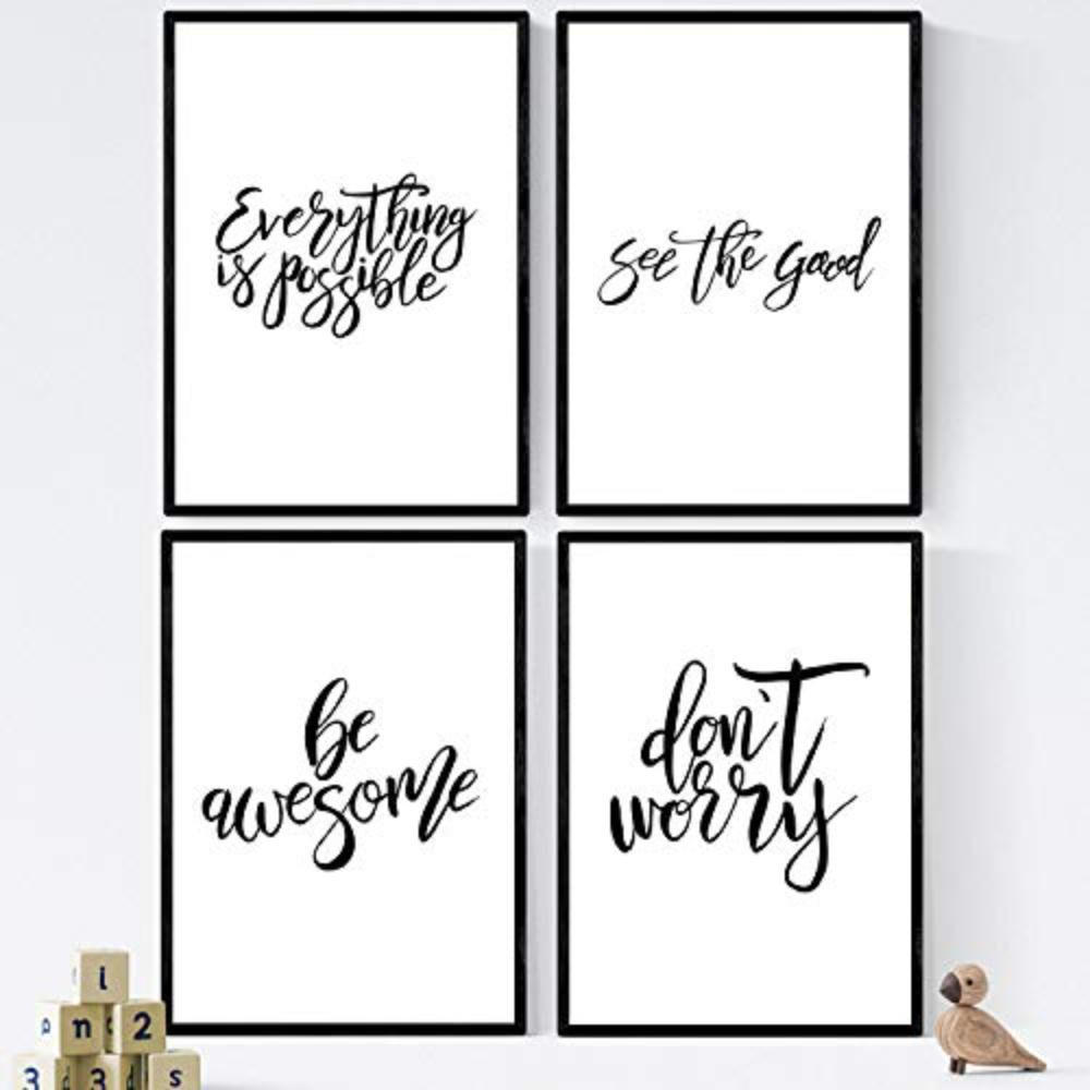 POSTER Set mit 4 glücklich und bunt ‚Ehrfürchtig‘ A3 Rahmenlos - Klar, Papier (29.7/3cm) - Nacnic