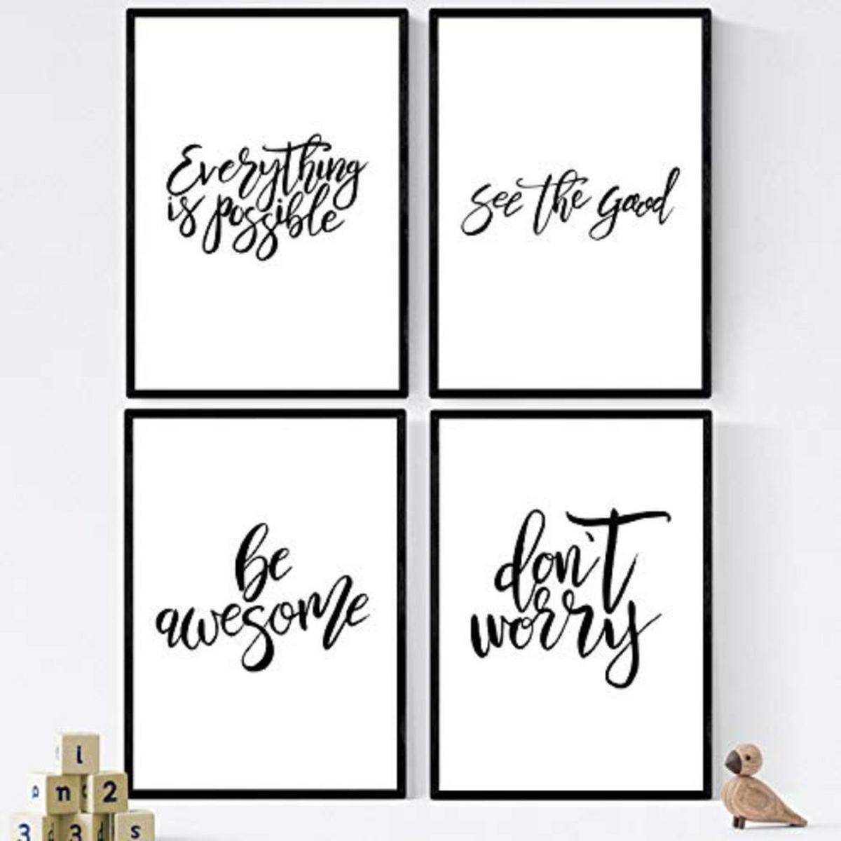 POSTER Set mit 4 glücklich und bunt ‚Ehrfürchtig‘ A4 Rahmenlos - Klar, Papier (29.7/3cm) - Nacnic