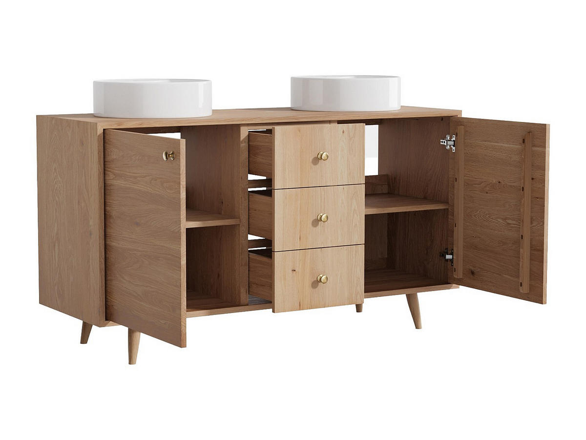 DOPPELWASCHTISCH - 145 cmcm x 50.5 cmcm - Holz, Platte - Naturfarben Hell - ZARENO - Naturfarben, Holz (145/80/50.5cm) - Vente-Unique