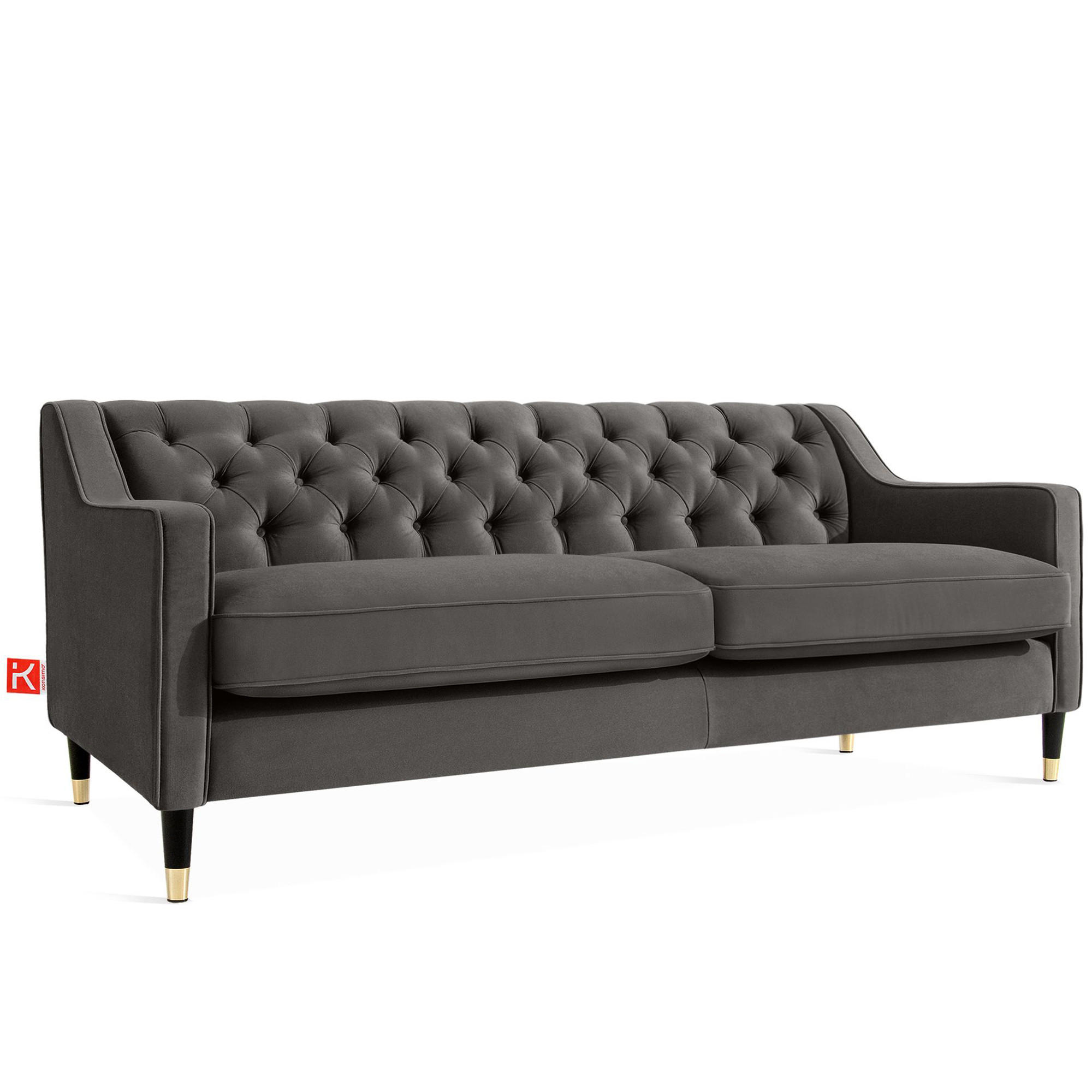 3-SITZER-SOFA NOMUS Velours, gesteppt, Grau - Wengefarben/Grau, Holz/Holzwerkstoff (192/78/80cm) - KONSIMO®