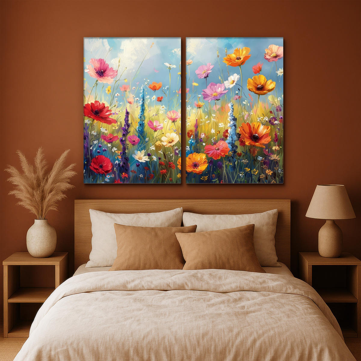 LEINWANDBILD 2er Set Blumen - Frühling - Farbenfroh - Sommerlich 160x120 cm - Orange, Textil (160/120cm) - MuchoWow