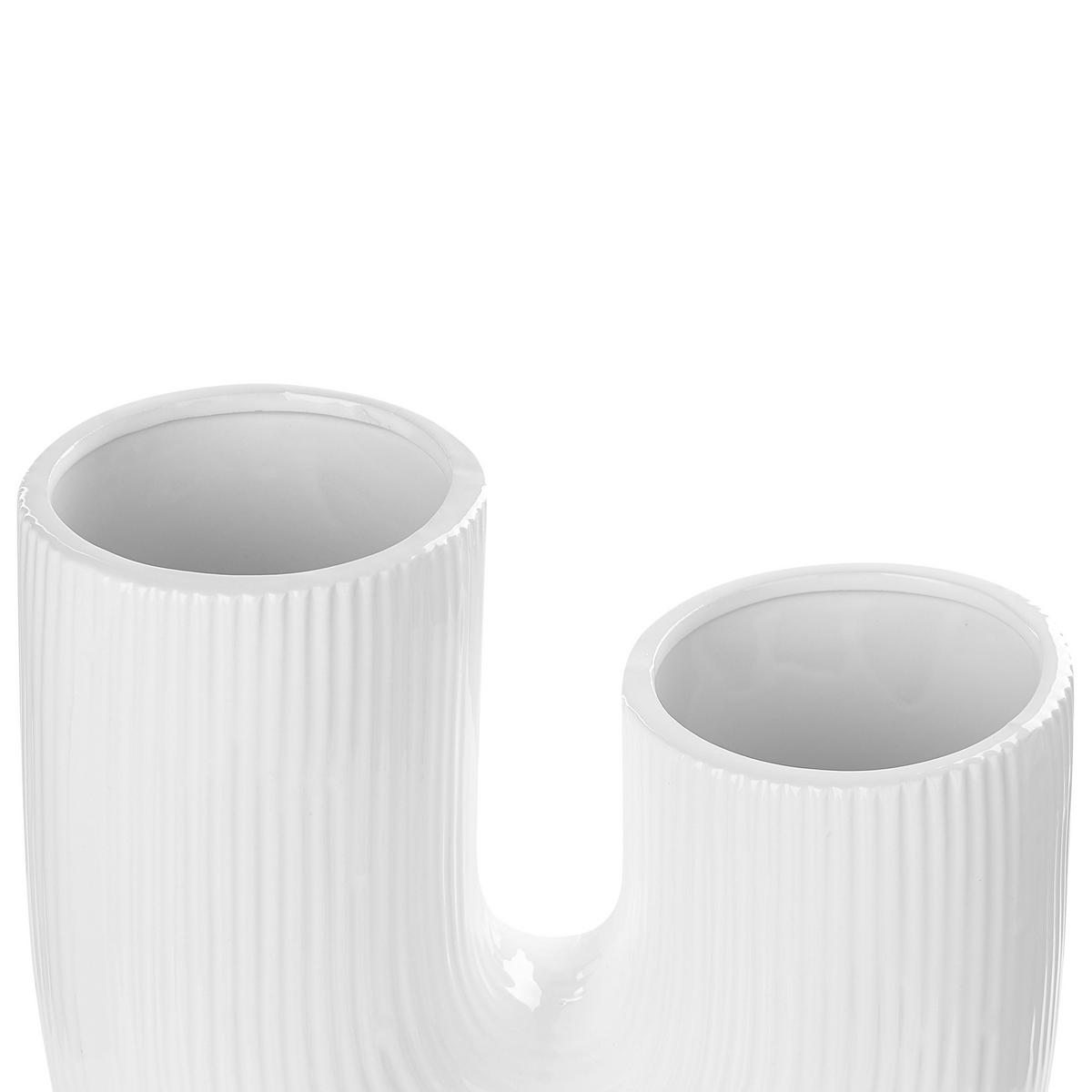 BLUMENVASE Steinzeug weiß Mitilini - Weiß, Keramik (23cm) - Beliani