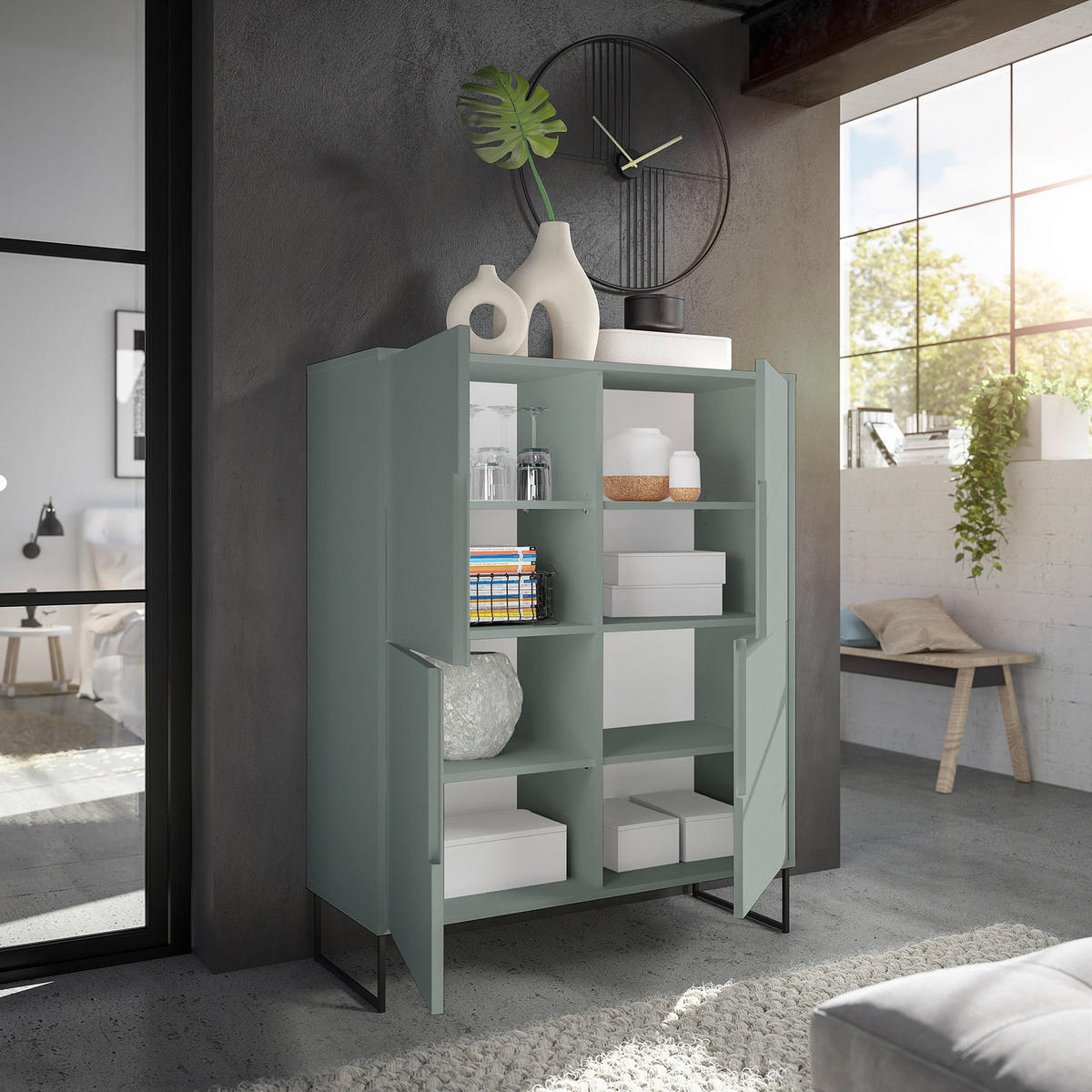 HIGHBOARD - Salbei - Salbeigrün/Schwarz, Holzwerkstoff/Metall (101/125/38cm) - home24