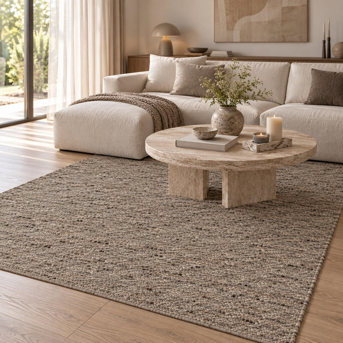 NATUR TEPPICH WOLLE ALASKA MELIERT - Anthrazit, Textil (140/200cm) - Pergamon