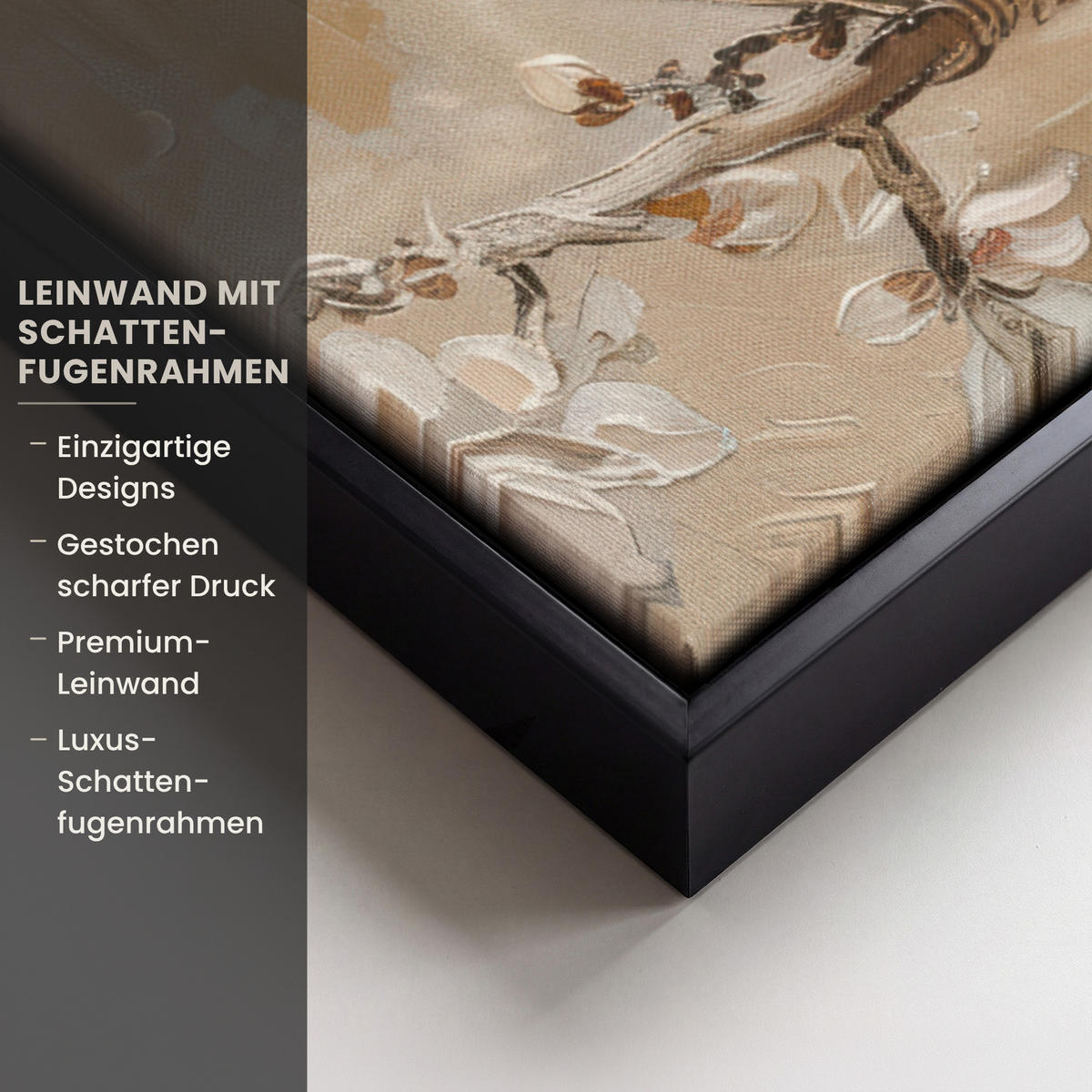 LEINWAND Bilder mit Rahmen - Blumen - Modern - Beige - Weiß - Blüte - 50x70 - Beige, Textil (50/70cm) - MuchoWow