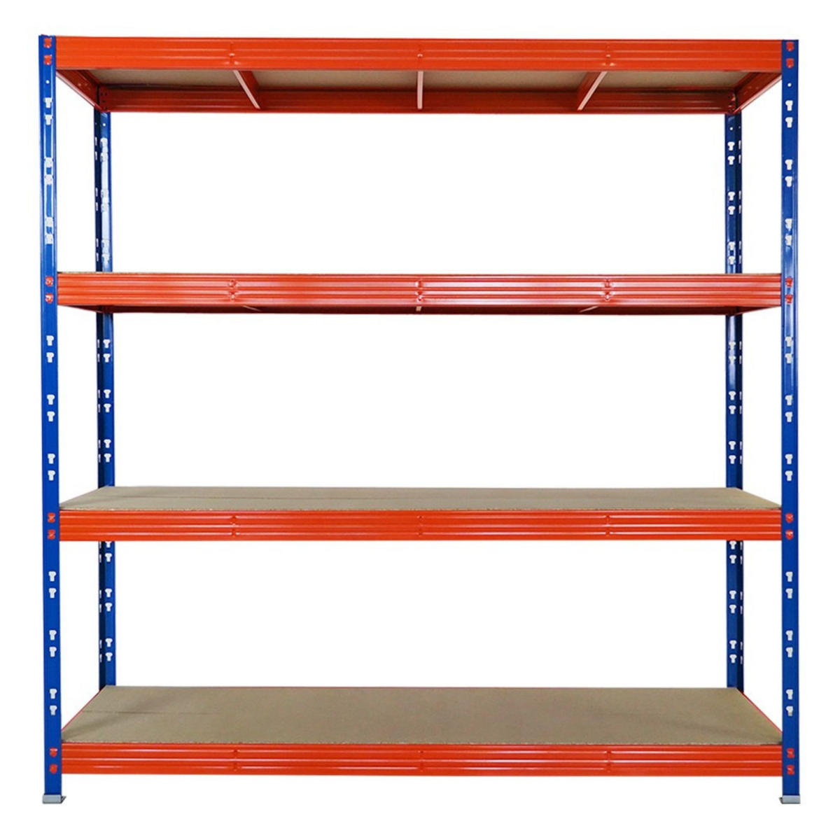 SCHWERLASTREGAL Rhino 2er-Set 200x200x60 cm 4 Spanplatten-Ebenen 8mm Fachlast 500 kg Blau/Orange - Blau/Orange, Metall (400/200/60cm) - PROREGAL