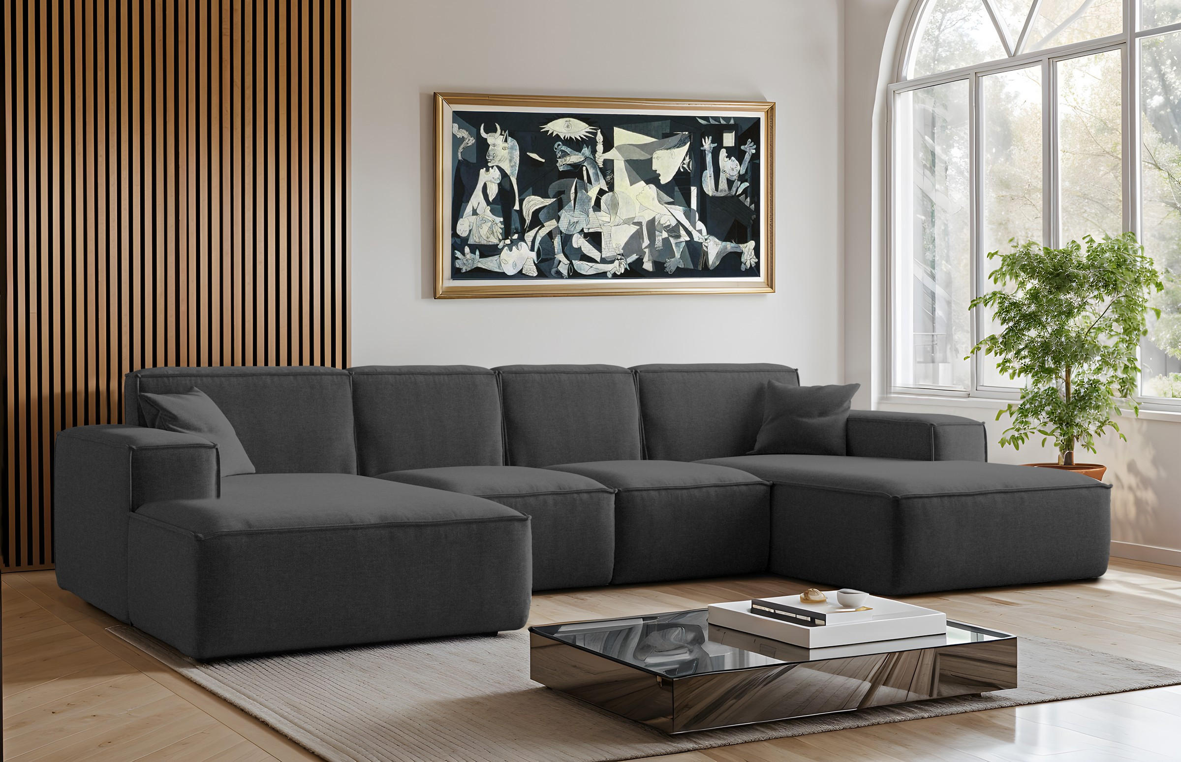 ECKSOFA U-Form Siena mit Stoff Maloy Graphit - Graphitfarben, Holz (344/165cm) - Kaiser Möbel