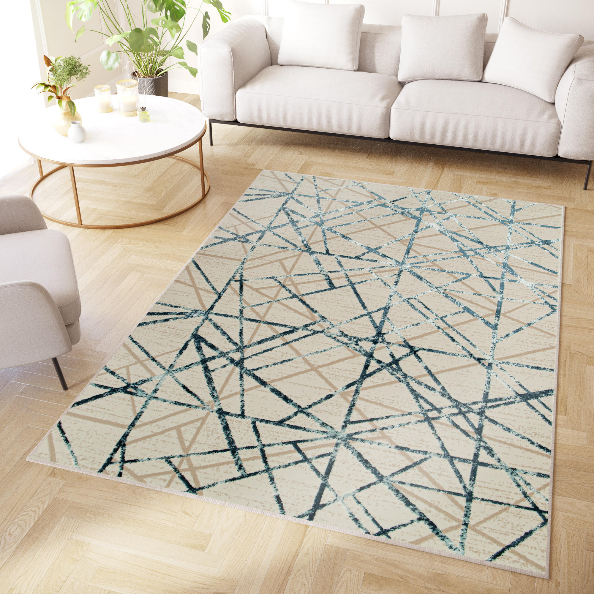 TEPPICH CRYSTAL Creme Blau 80/150 cm - Blau/Creme, Textil (80/150cm) - Tapiso
