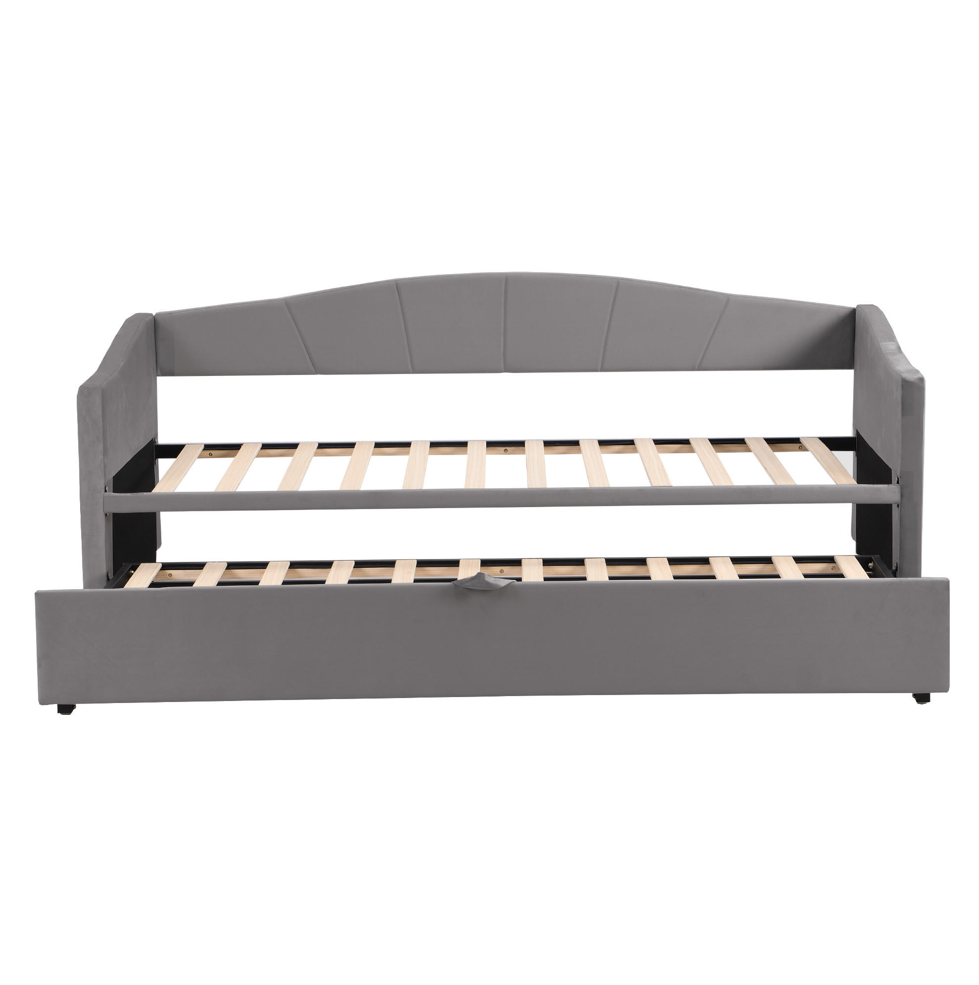 POLSTERBETT Ausziehbares Schlafsofa 90/180 cm grau mit Lattenrosten - Grau, Textil (90/200cm) - OKWISH