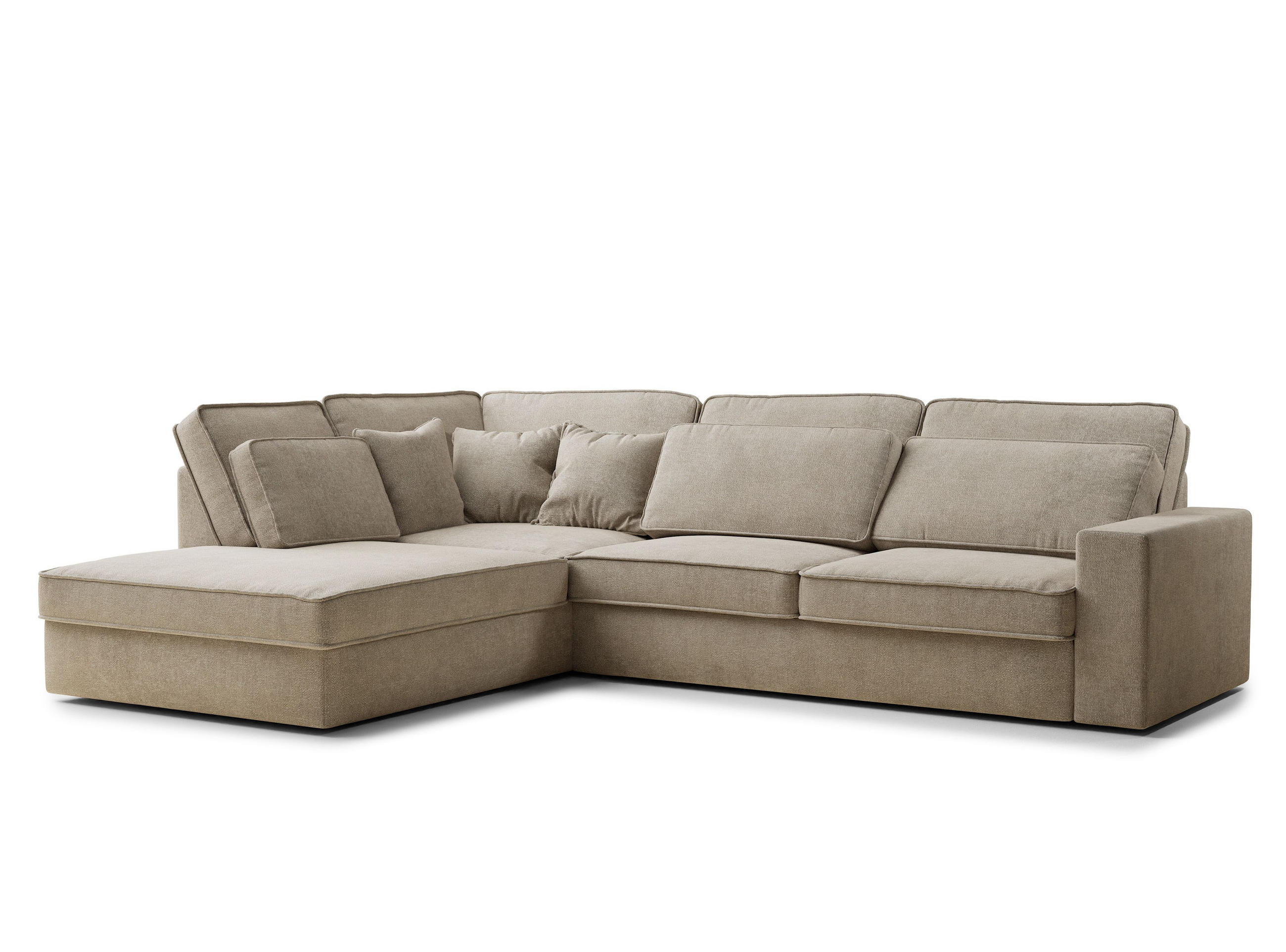 ECKSOFA Kirou Beige Chenille-Stoff - Links Seite - Beige/Schwarz, Holz/Holzwerkstoff (225/311cm) - Maison de Reve
