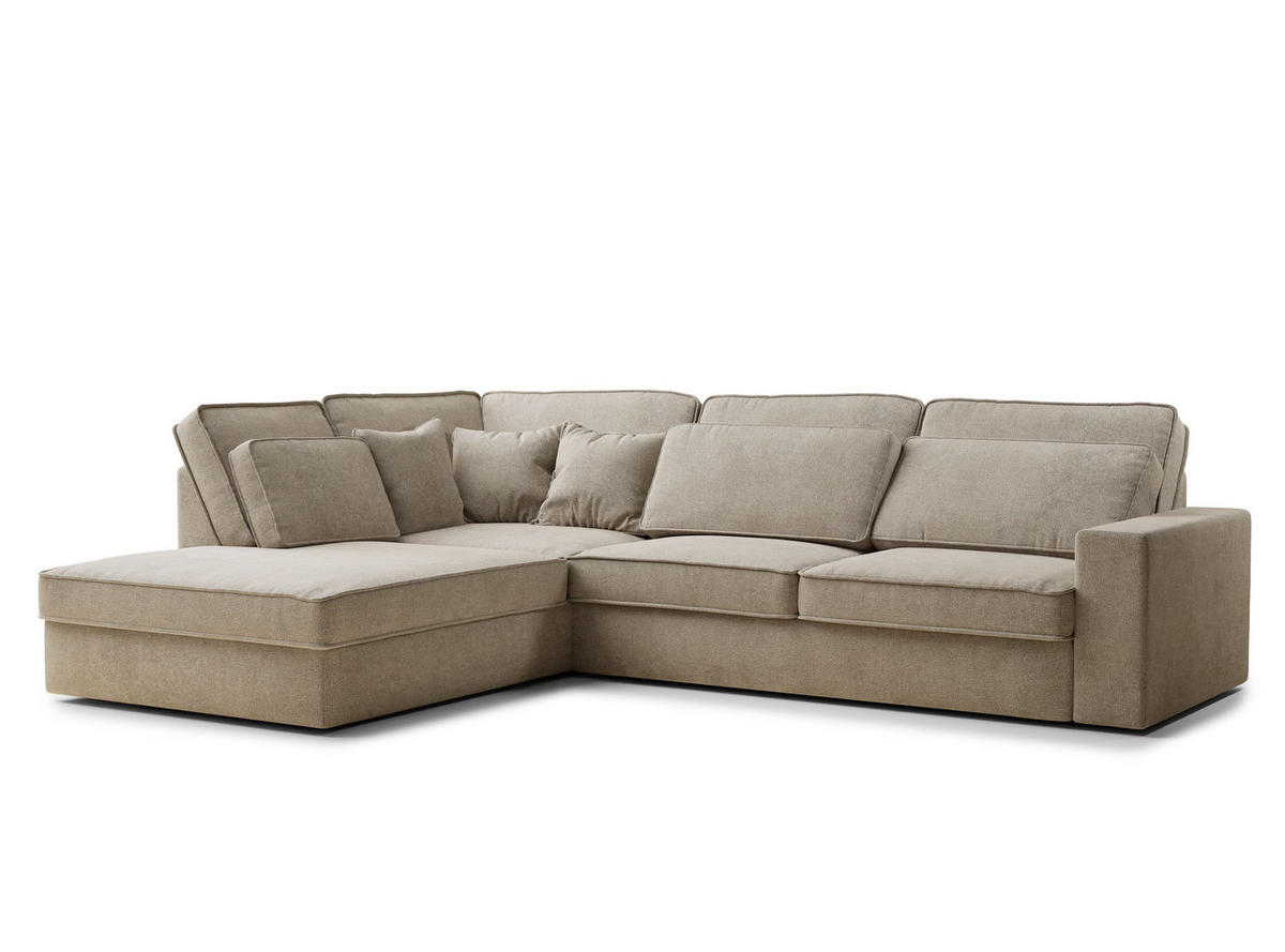 ECKSOFA Kirou Beige Chenille-Stoff - Links Seite - Beige/Schwarz, Holz/Holzwerkstoff (225/311cm) - Maison de Reve