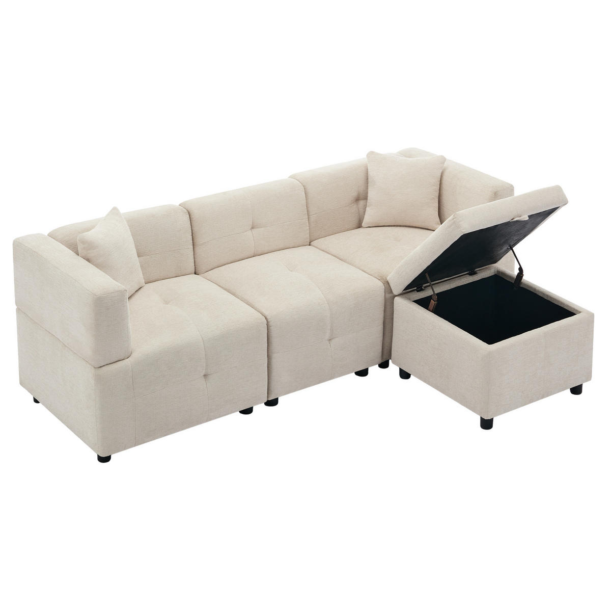 ECKSOFA 204/126/69 cm Beige aus Chenille mit Stauraum - Beige, Textil (126/204cm) - OKMYHOME