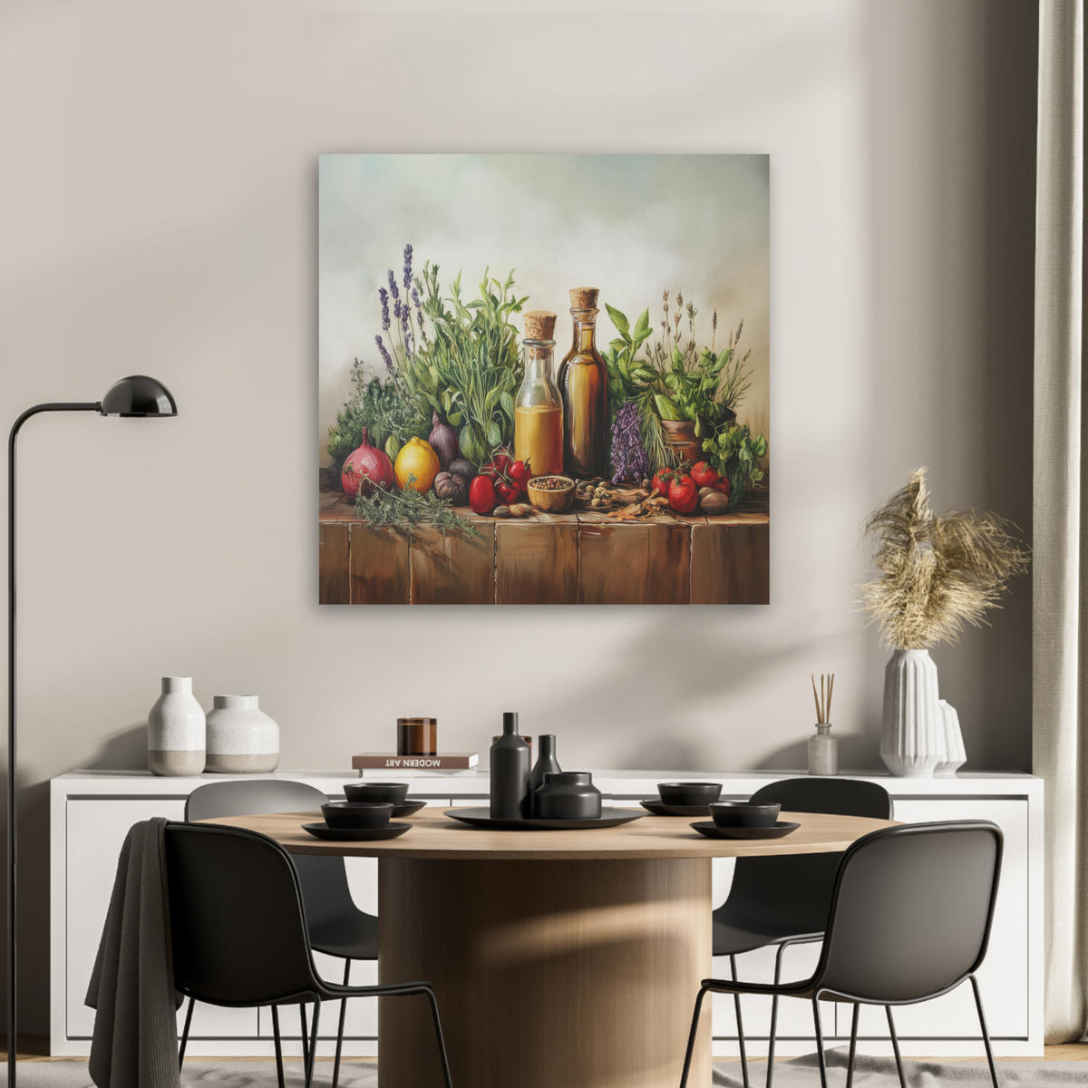 AKUSTIKBILD Stilleben - Kräuter - Gewürze - Früchte - Farbenfroh Akustikpaneele 80x80 cm - Grün, Kunststoff (80/80/0.9cm) - MuchoWow
