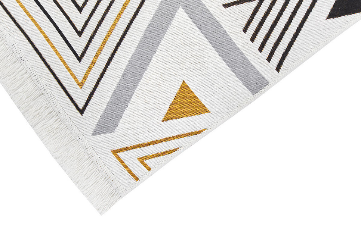 TEPPICH AZTECA Grau Dunkelblau Gelb 80/200 cm - Gelb/Dunkelblau, Naturmaterialien (80/200cm) - Tapiso