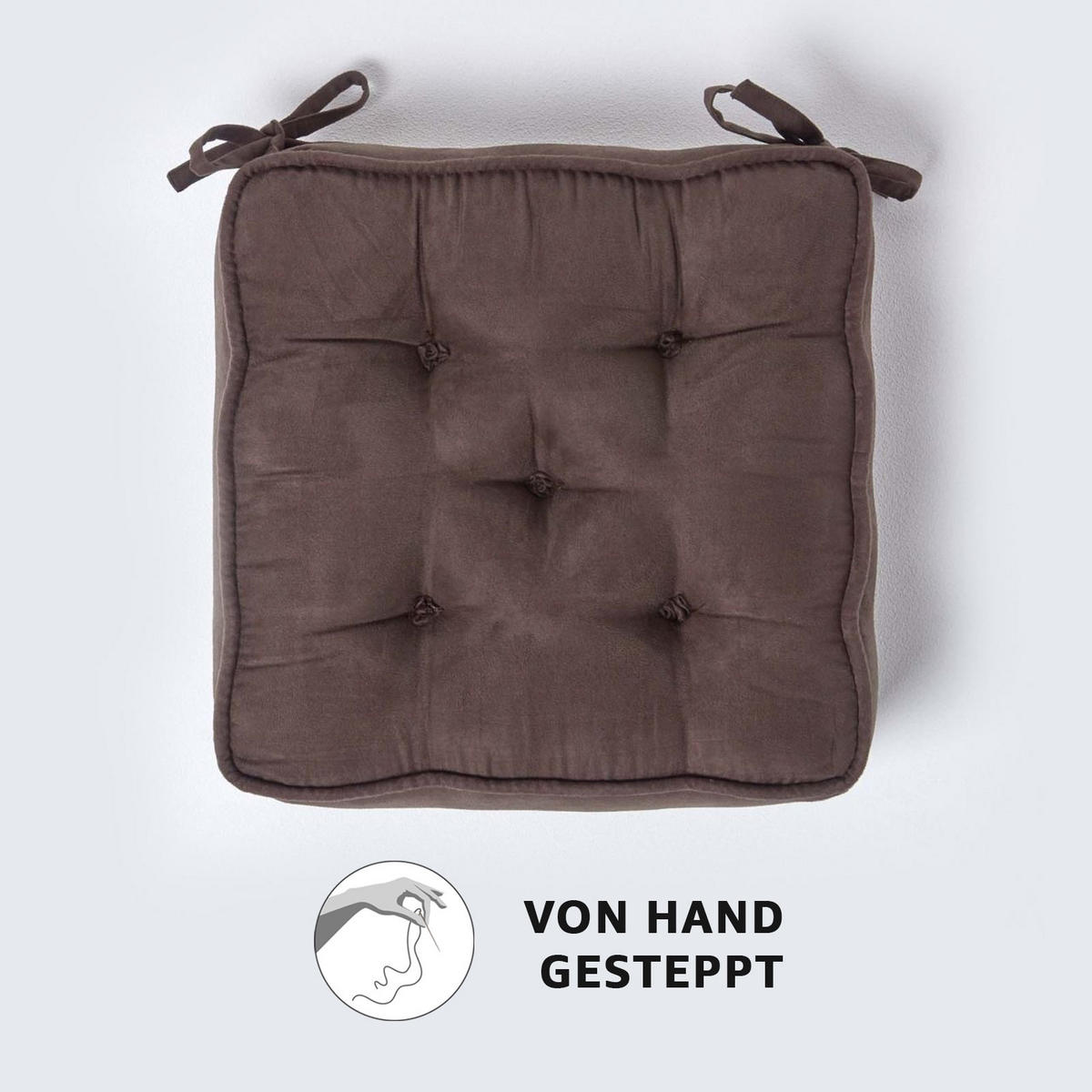 SITZKISSEN braun 40/40/10 cm – Stuhlkissen Velours - Braun, Textil (40/40/10cm) - Homescapes