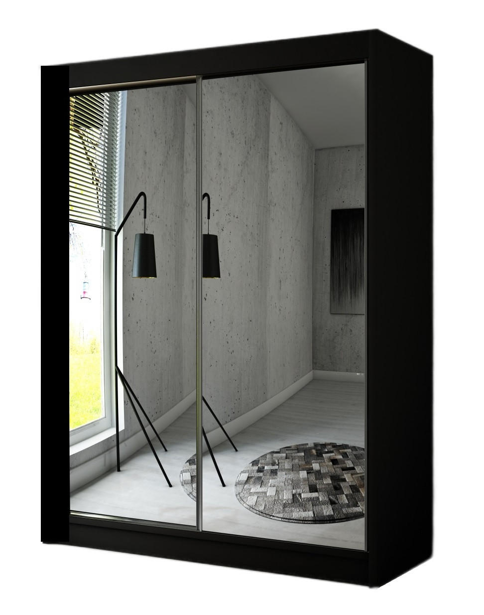 SCHRANK Schwarz HOMA Mit Spiegel Schiebetür 120 cm - Schwarz, Holzwerkstoff (120/215/61cm) - Sepro Meble