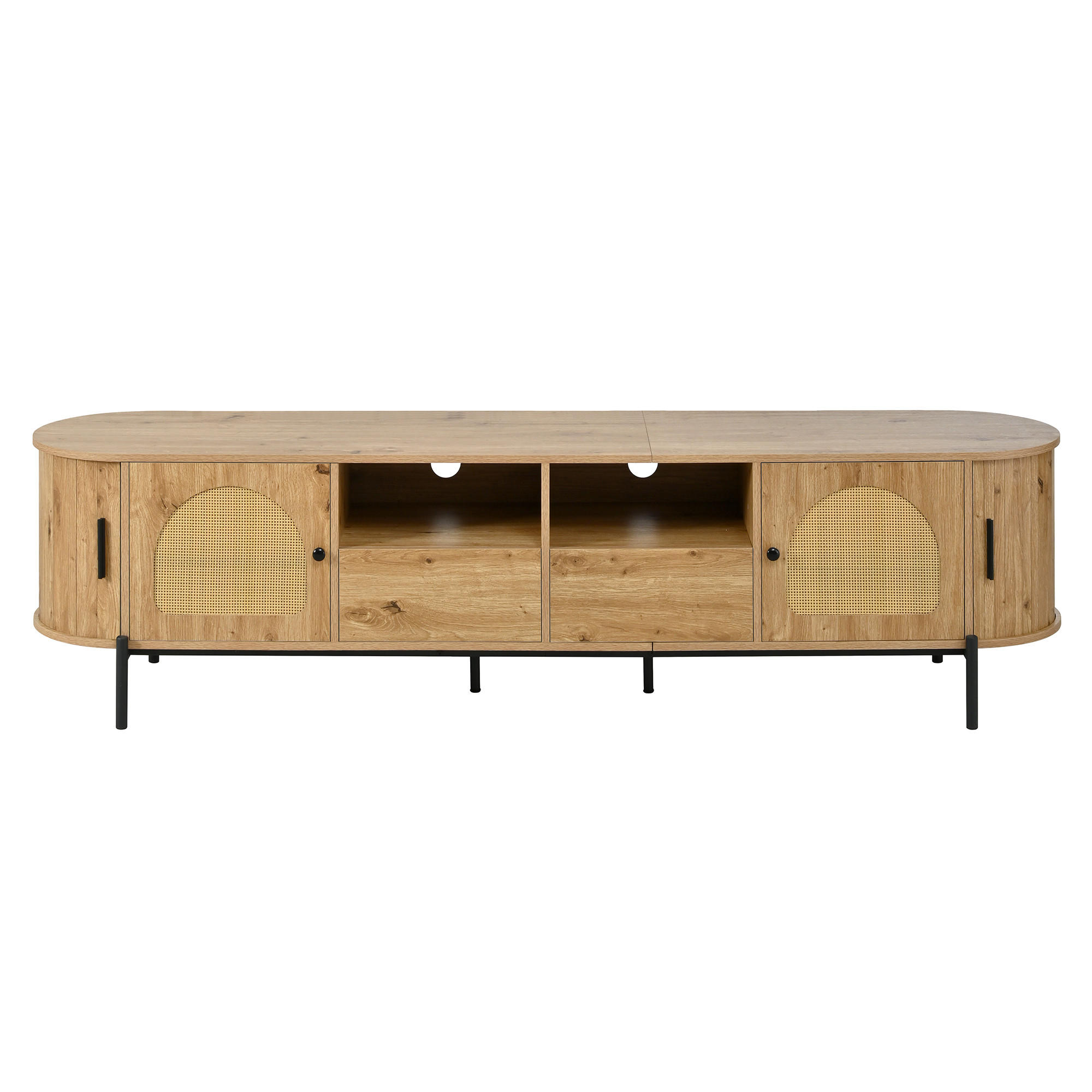 TV-LOWBOARD in Holzoptik mit Rattan, ovale Form und viel Stauraum - Naturfarben, Holzwerkstoff (200/49.5/40cm) - Urban Meuble