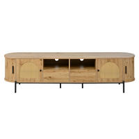 TV-LOWBOARD in Holzoptik mit Rattan, ovale Form und viel Stauraum - Naturfarben, Holzwerkstoff (200/49.5/40cm) - Urban Meuble
