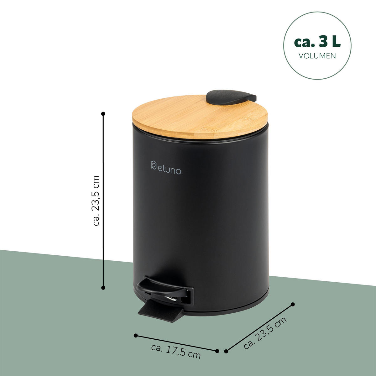 KOSMETIKEIMER 3 Liter, schwarz, Metall - Schwarz, Metall (17.5/23.5/23.5cm) - eluno
