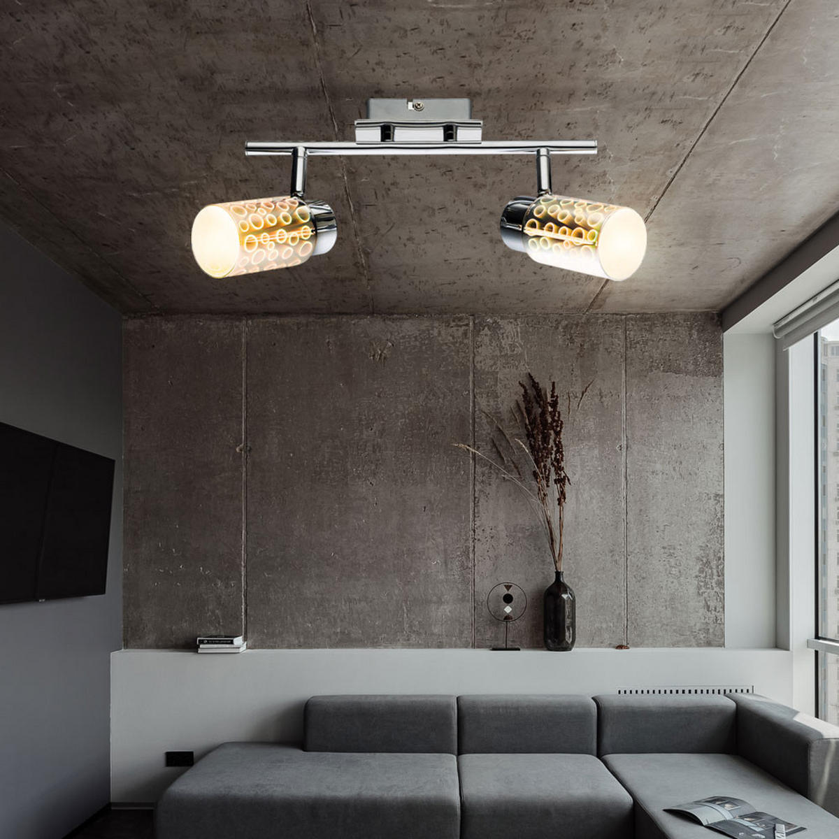 LED DECKENLEUCHTE OKU Silber 3D Effekt - Silberfarben, Glas (30/6/15cm) - Globo Lighting