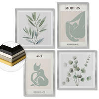 WANDBILDER 4er Set - 50x50 cm & 40x60 cm Silberner Rahmen - Pflanzenmotive, zartes Grün - Silberfarben, Kunststoff (50/50cm) - ArtPrintCave