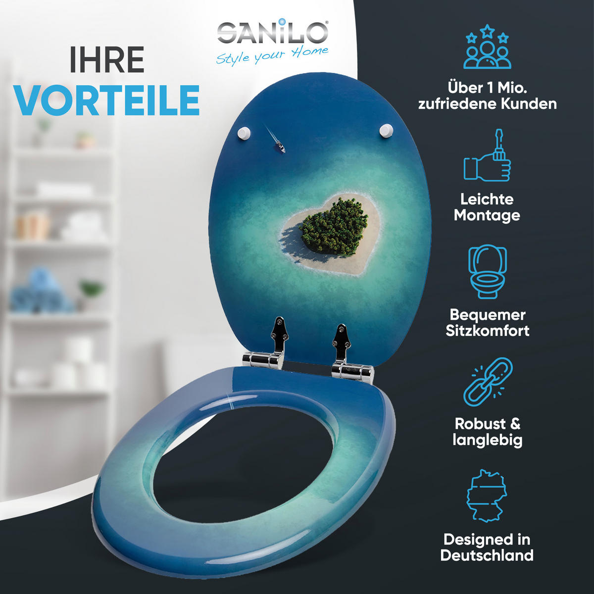 WC-SITZ mit Absenkautomatik Dream Island - Blau, Holzwerkstoff (38/6/47cm) - Sanilo