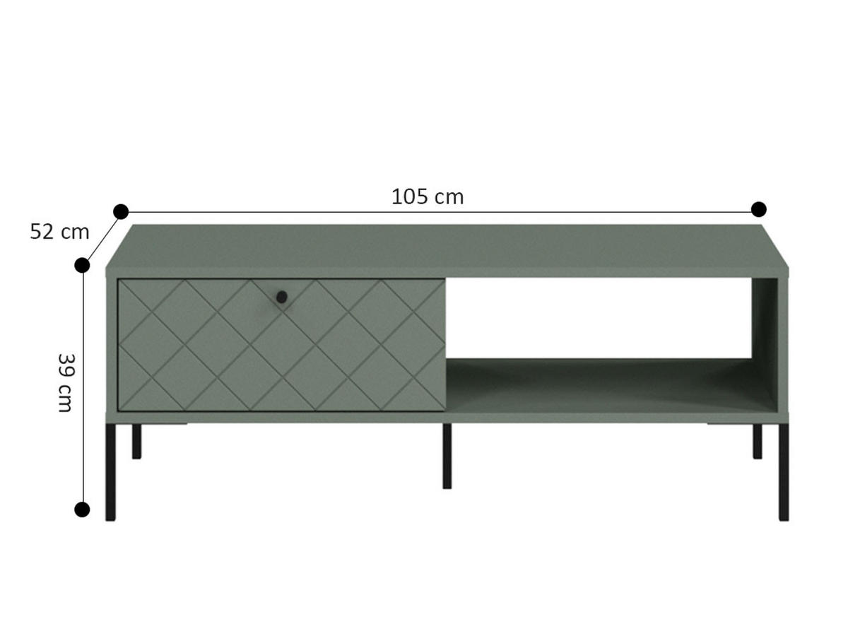 COUCHTISCH Vitoria grün / schwarz 105 / 52 / 39cm - Schwarz/Grün, Holz/Holzwerkstoff (52/105/39cm) - Feldmann-Wohnen