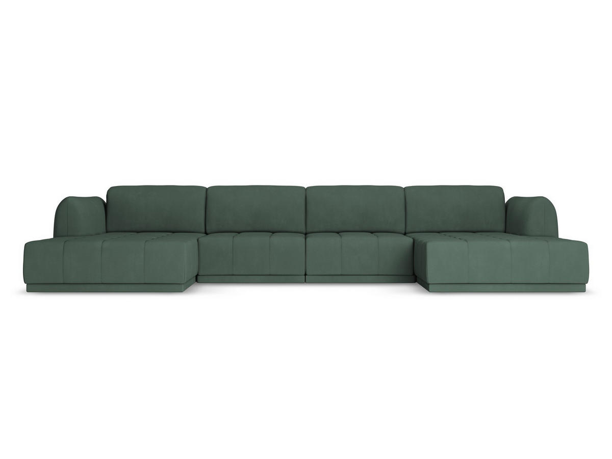 WOHNLANDSCHAFT Chenille Stoff Grün - Schwarz/Grün, Kunststoff/Textil (370/74/170cm) - Makamii