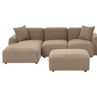 ROHOVÁ POHOVKA modul 3-místná Látka Hnědá s otomanem pravostranná Hede - hnědá, textil (244/92cm) - Beliani