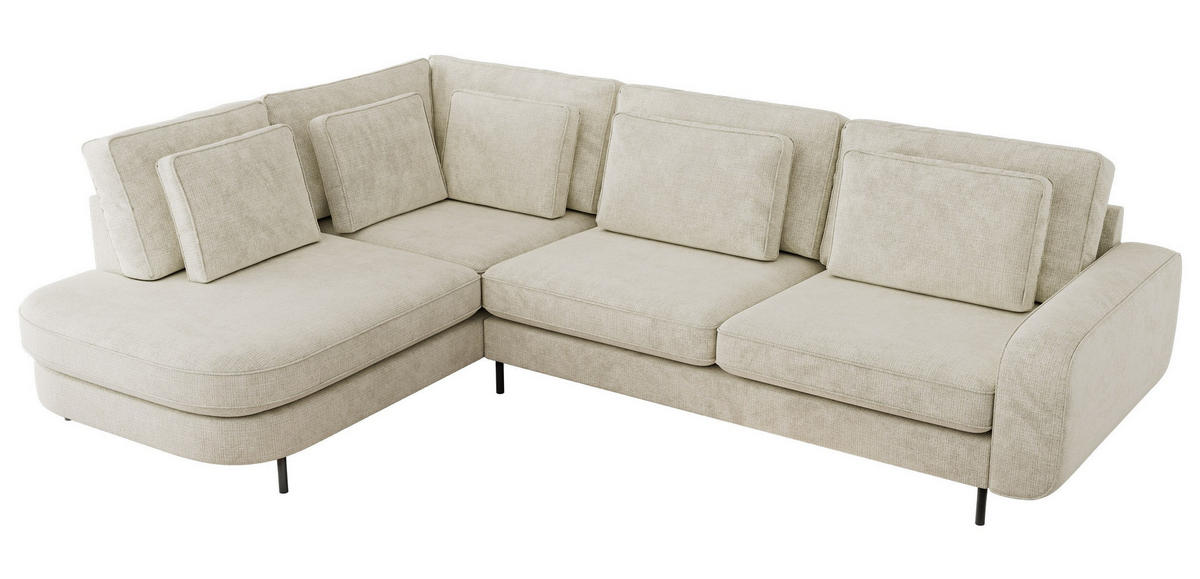 ROHOVÁ SEDAČKA CALENO L - Krémový hladký senil - Pravá Strana - černá/krémová, kov/textil (317/225cm) - MKS