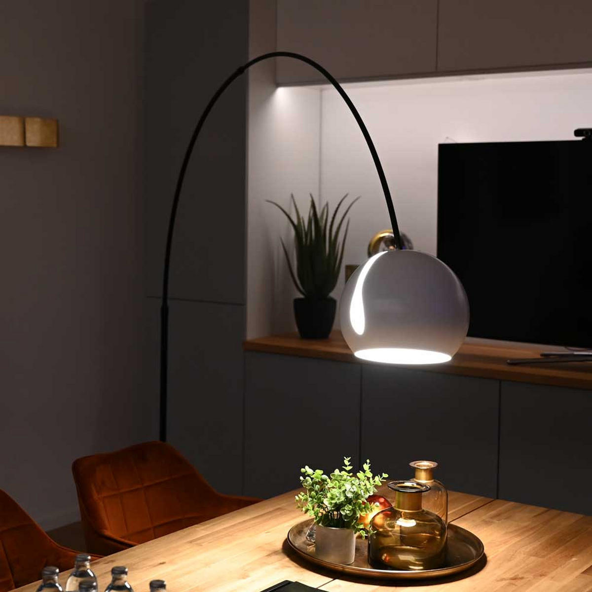 STEHLAMPE Ball Bogenlampe Marmor Schwarz - Schwarz, Stein (30/30/220cm) - s.luce
