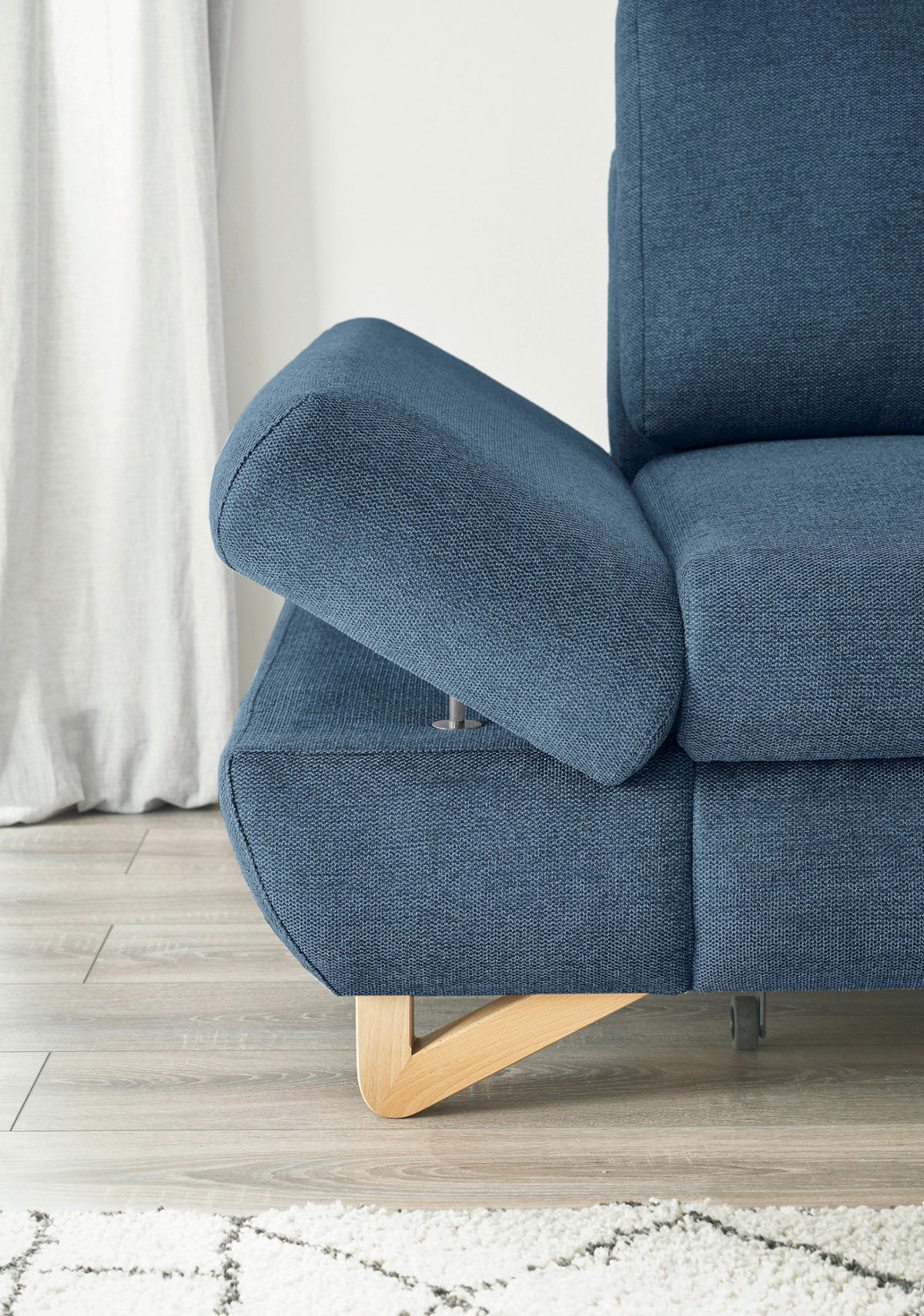ECKSOFA blau Struktur-Stoff, Sofa mit Bettfunktion und Stauraum 284 cm - Blau, Holz/Textil (284/166cm) - Furn.Design