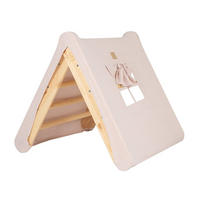 KLETTERDREIECK Haus für Kinder mit Rosa Dach, Zarter Stoff, Montessori, Natur - Rosa/Naturfarben, Holz (59.5/59/60cm) - MeowBaby