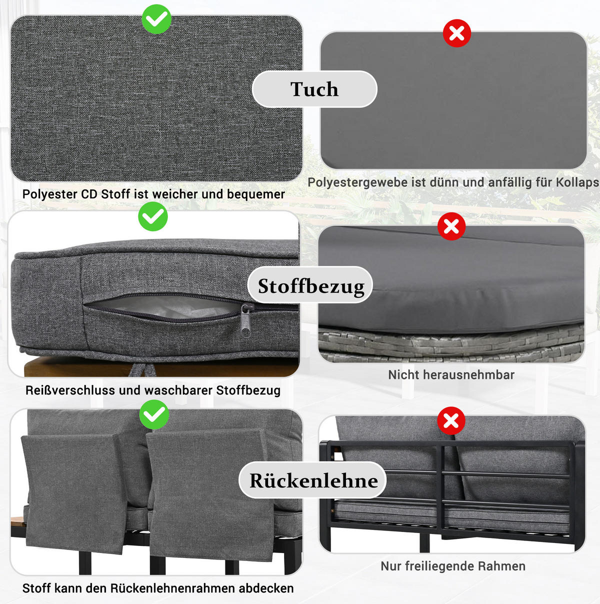GARTEN-LOUNGE-SET, Stahlrahmen mit Akazie-Optik, 2/ Sofa 120/60/66 cm, Grau - Grau, Metall - Redom