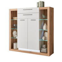 HIGHBOARD weiß matt, Evoke Eiche, Kommode 141 x 139 cm - Eichefarben/Silberfarben, Glas/Holzwerkstoff (141/139/37cm) - Furn.Design