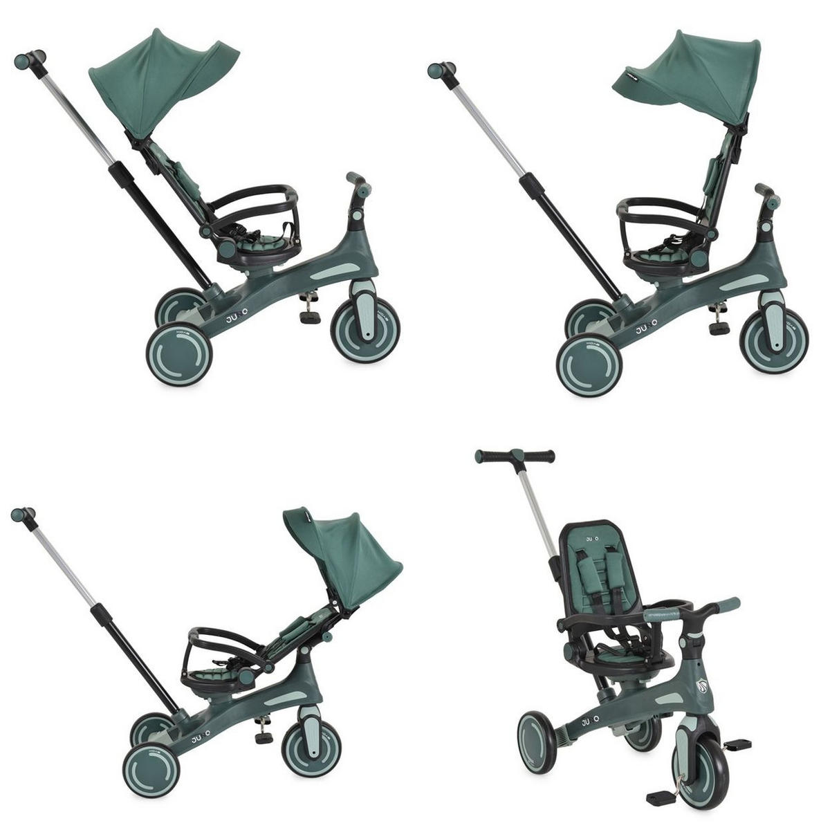 DREIRAD Juno 4 in 1 Laufrad grün Schiebegriff Sitzdrehung Sonnendach - Grün, Metall (72/38/95cm)