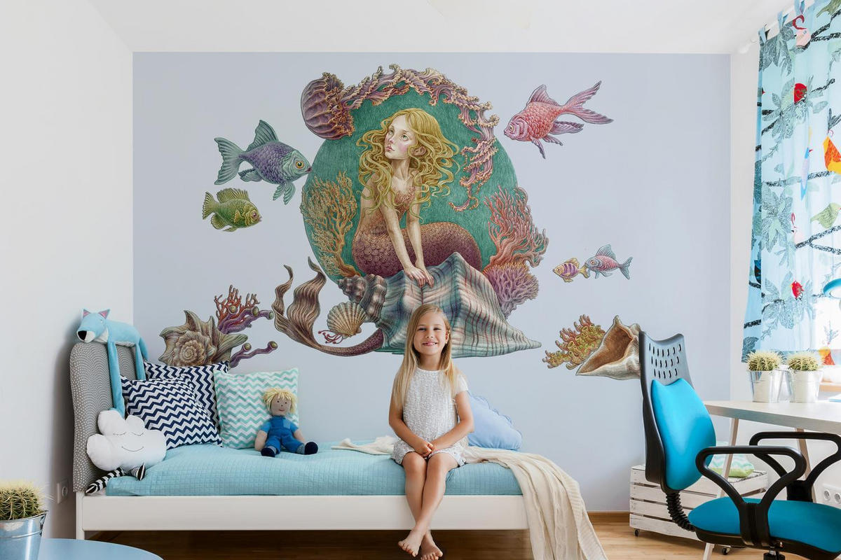 WANDAUFKLEBER 60x53cm - Sirenengeschichten - Multicolor, Kunststoff (60/53/0.1cm) - Wallfluent