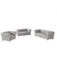 SITZGARNITUR 3+2+1 CHESTERFIELD Elegant Klassisch Schick Stoff Whisper Velours Stoff Silber - Silberfarben, Holz/Textil (202/77/90cm) - Kaiser Möbel