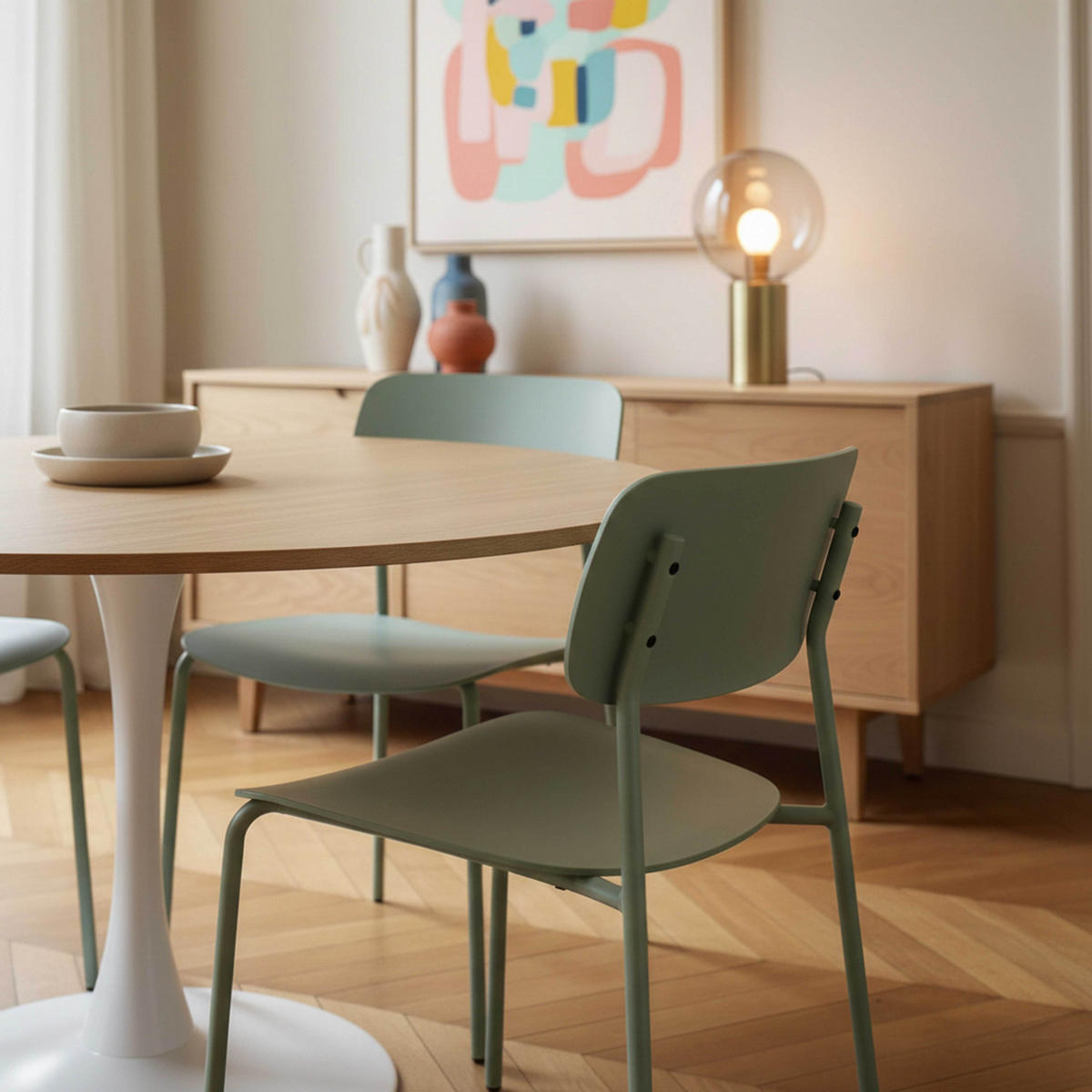 STÜHLE 2-tlg. aus Stahl und Kunststoff, Grün - Grün, Kunststoff/Metall (51/78/45cm) - Oviala