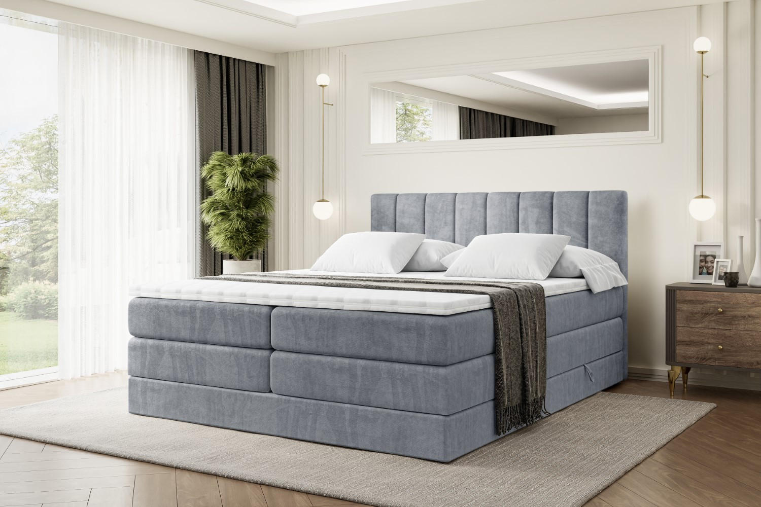 BOXSPRINGBETT OTTA KING - 200x200 - H3/H4 - Grau - Grau, Holzwerkstoff (200/200cm) - ALTDECOR
