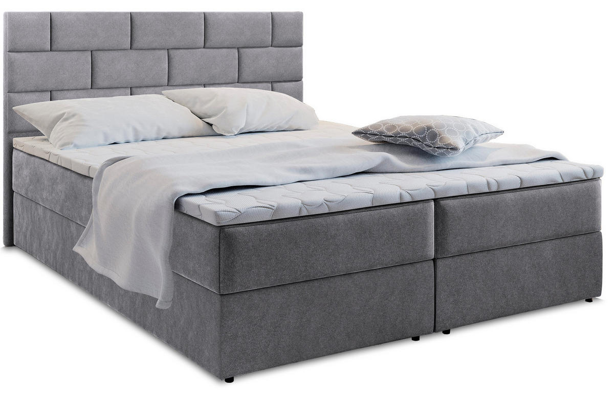 BOXBETT KERLO 140x200 cm mit Matratze und Topper - Grau - Grau, Holz (140/200cm) - MASSENO