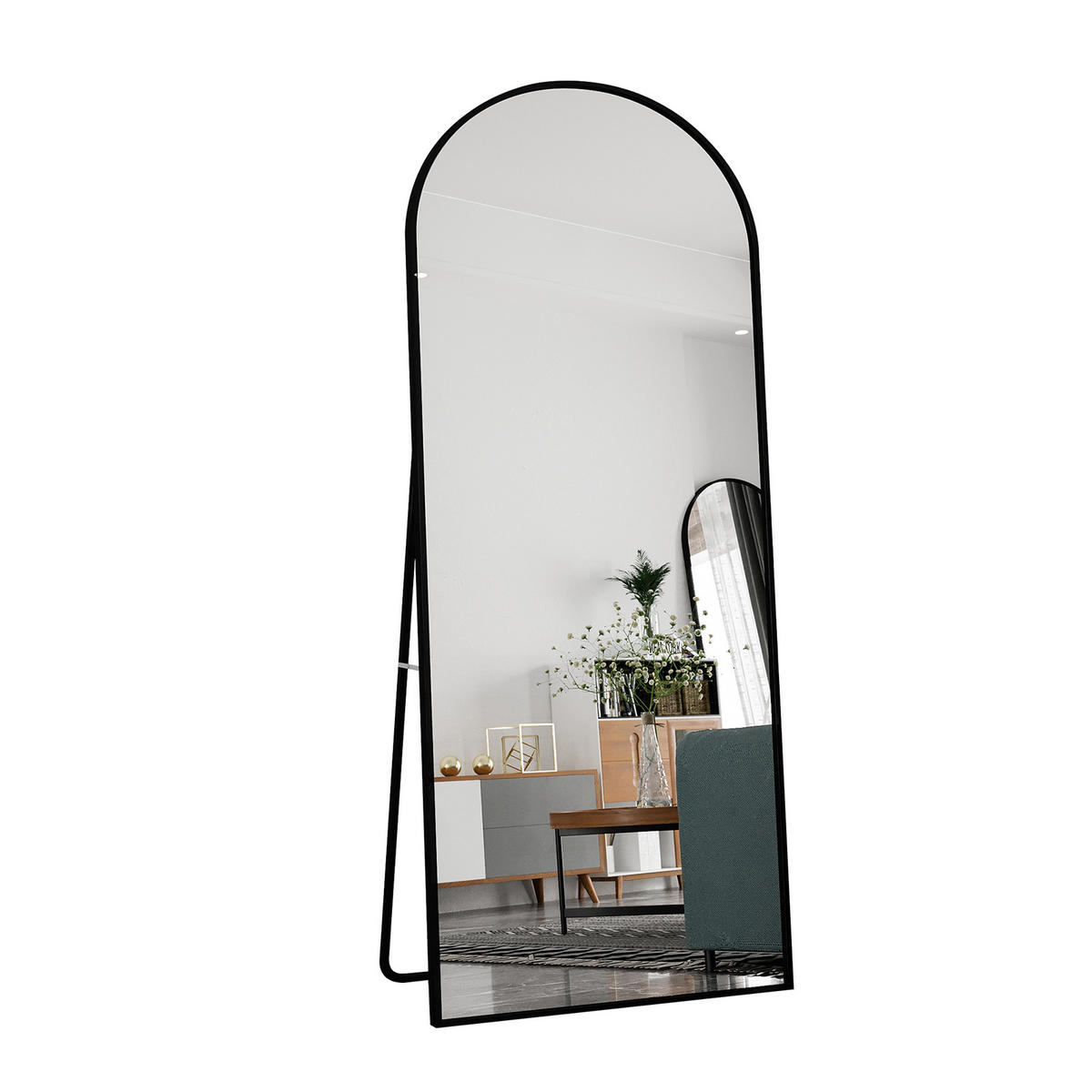 STANDSPIEGEL 1800 x 800 mm, gewölbter, geeignet für die Wandmontage oder als freistehendes Modell, schwarz - Schwarz, Glas/Metall (80/180/3cm) - WoodenAura