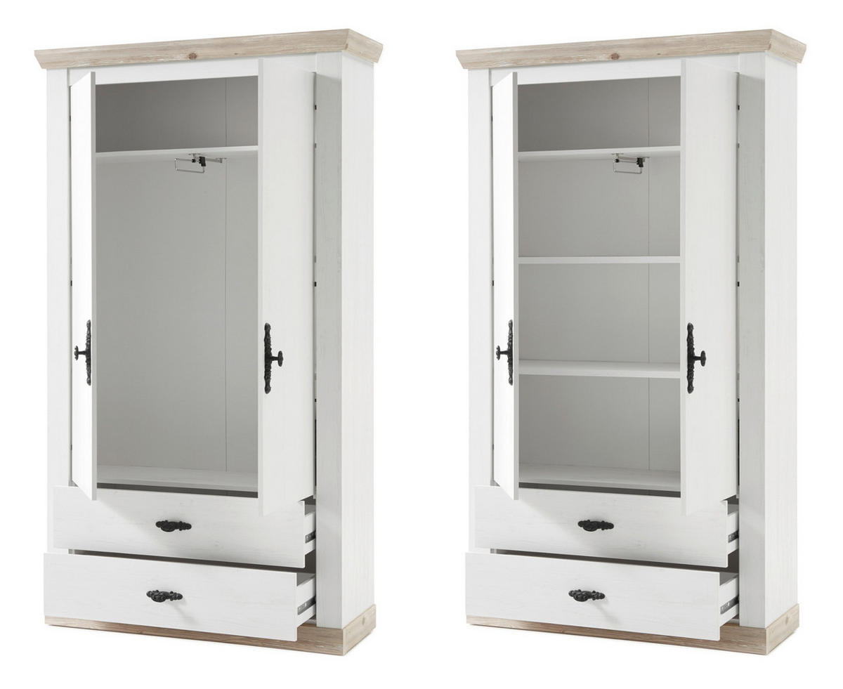 GARDEROBENSCHRANK Pinie weiß, Oslo Pinie Landhaus, Garderobe oder großer Schuhschrank, 107 x 201 cm - Anthrazit/Weiß, Holzwerkstoff/Metall (107/201/38cm) - Furn.Design