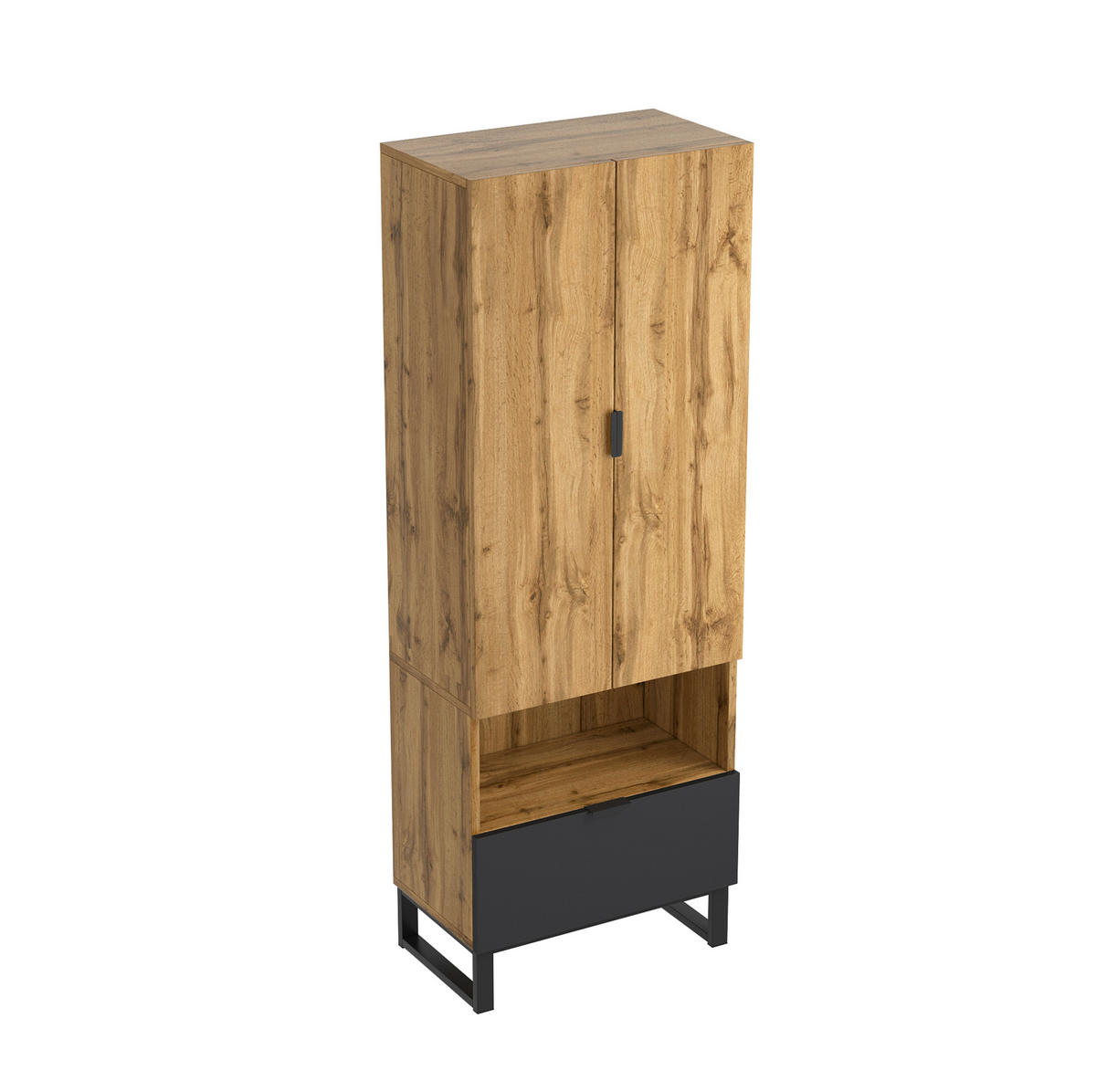 GARDEROBENSCHRANK mit Kleiderstange 180 x 65 x 38 cm Schwarz/Eiche - Braun, Holzwerkstoff (38/65/180cm) - Beauniv