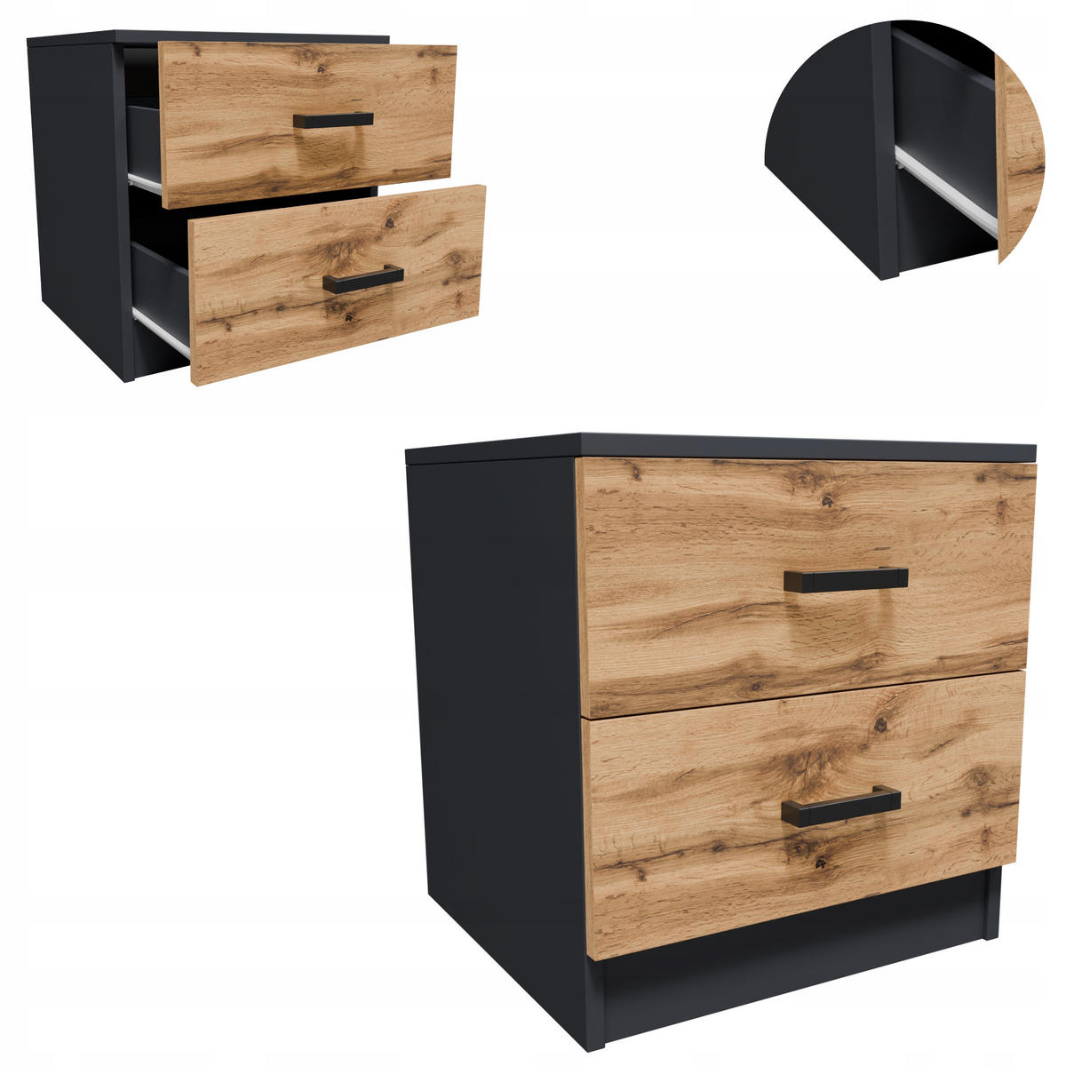 NACHTISCH CR3-LOFT-2S Graphit-Wotan Eiche 42/40,3/44,3 cm - Eiche Wotan/Graphitfarben, Holzwerkstoff (42/44.3/40.3cm)