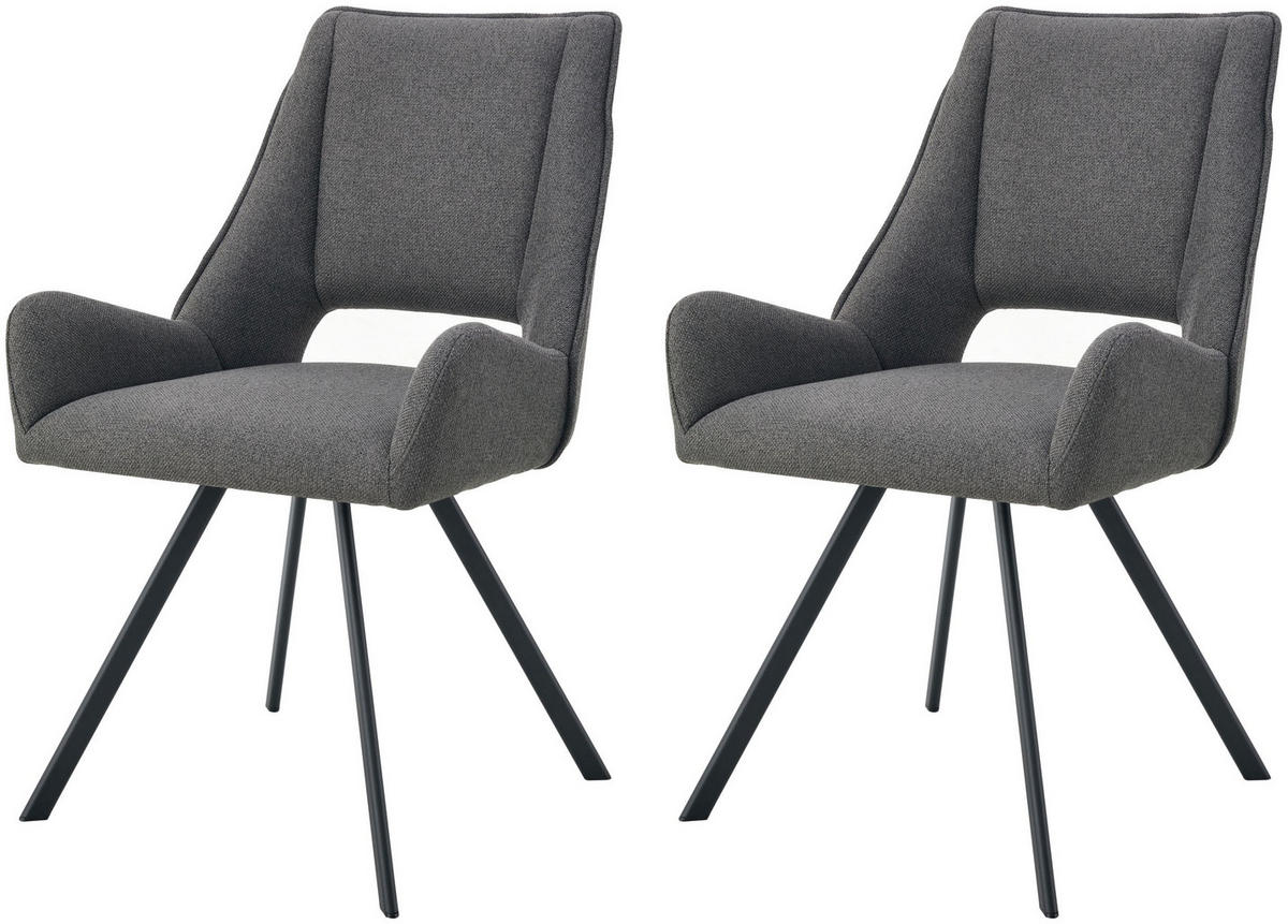 ARMLEHNENSTUHL Helen anthrazit 2er Set - Anthrazit/Schwarz, Textil/Metall (56/91/63cm) - Xonox