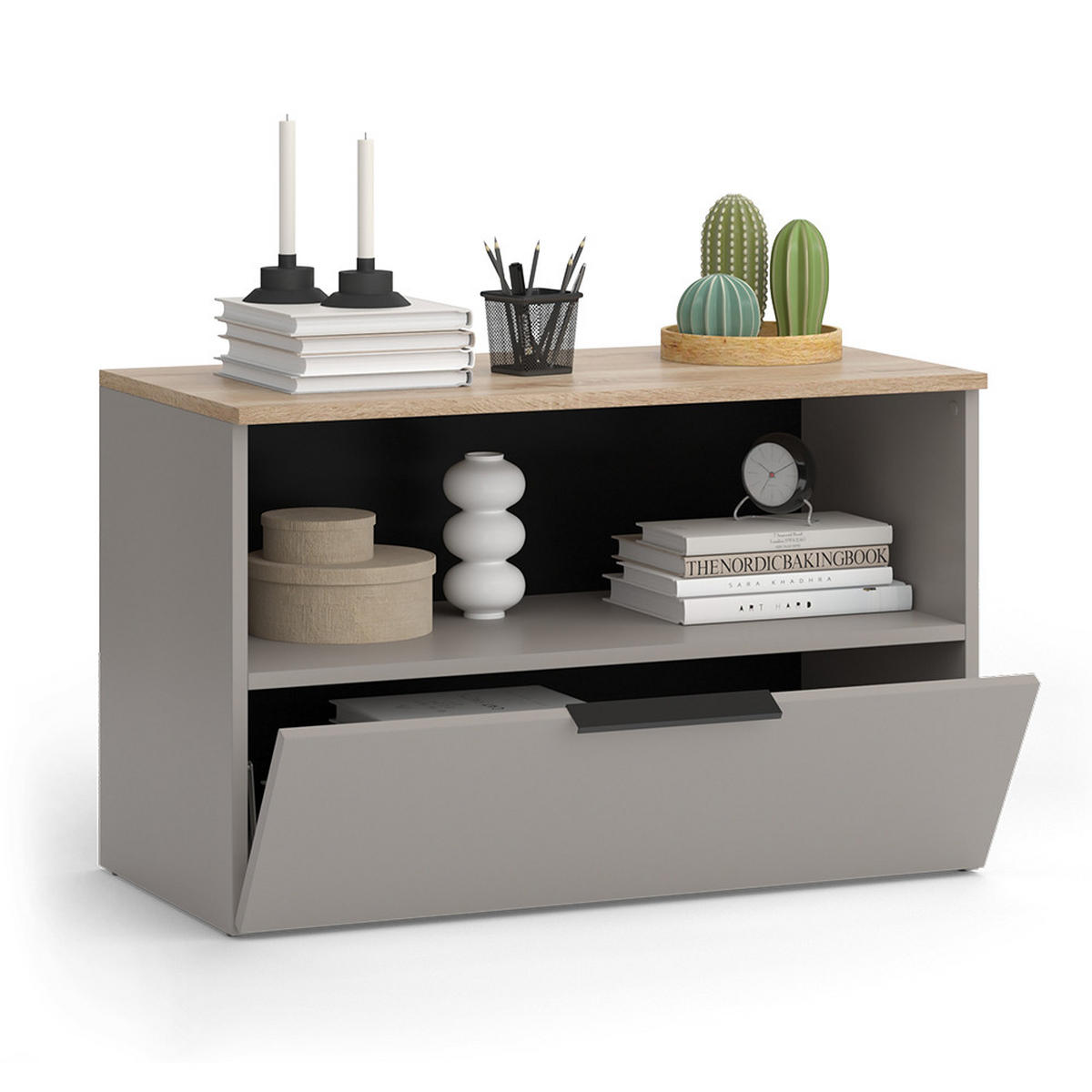 KOMMODE Wido Greige 80 x 50 cm mit 1 geschlossenem Fach - Greige/Sonoma Eiche, Holzwerkstoff (80/50/40cm) - Vicco