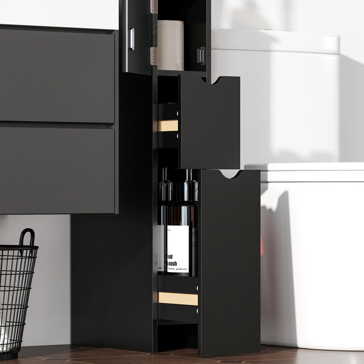 HOCHSCHRANK DE-12501 15/33/137 cm Schwarz - Schwarz, Holzwerkstoff (15/136.8/33cm) - ComfortXL
