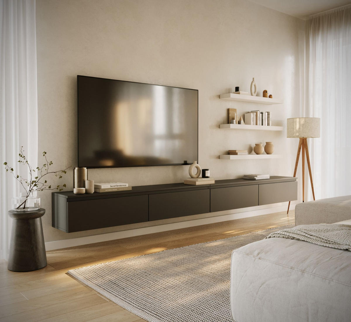 TV-LOWBOARD Bemmi hängend Schwarz 300 cm - Schwarz, Holzwerkstoff (300/28.4/31.8cm) - Selsey